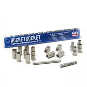 18 Piece Extraction Socket Set on Rail - ¼" Drive - Made in USA